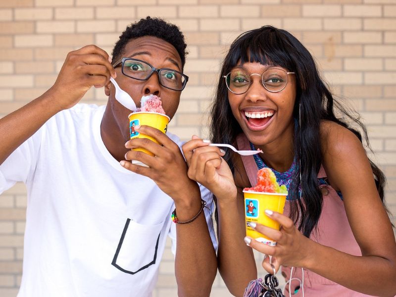 Two students eating ice cream