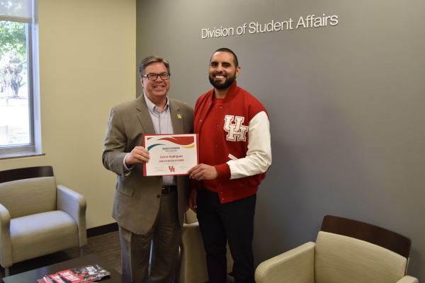 Carlos Rodriguez (Right), Sales and Event Manager at the Student Centers, pictured with Interim Vice President, Dr. Daniel Maxwell.