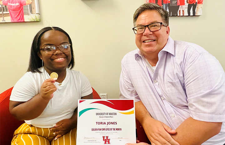 Toria Jones (left) with Interim Vice President for Student Affairs, Dr. Daniel Maxwell.