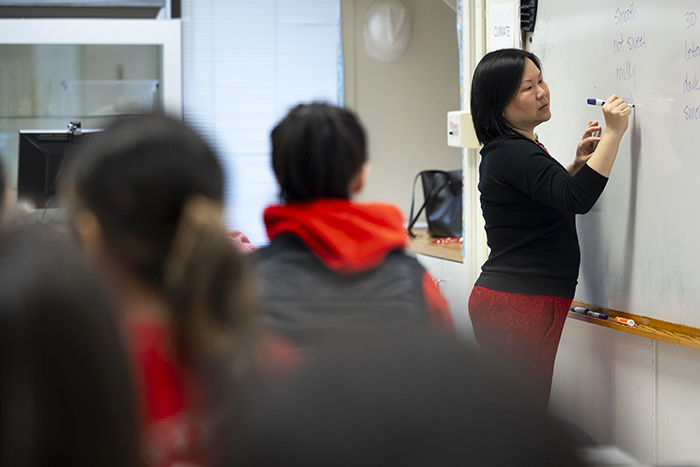 Table and chairs on a patio at UH at Katy