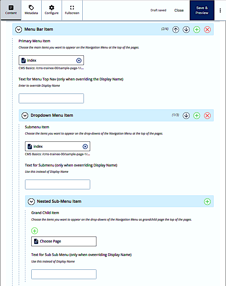 Screenshot of Header Menu Choosers - 3 levels