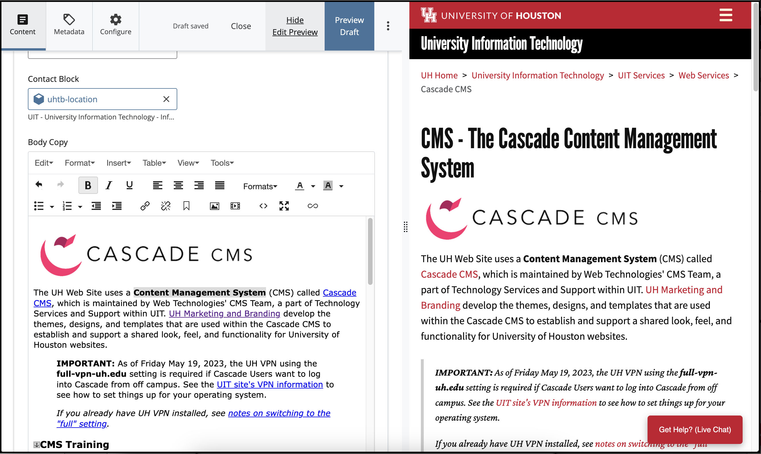 Edit Panel side by side with Preview Panel